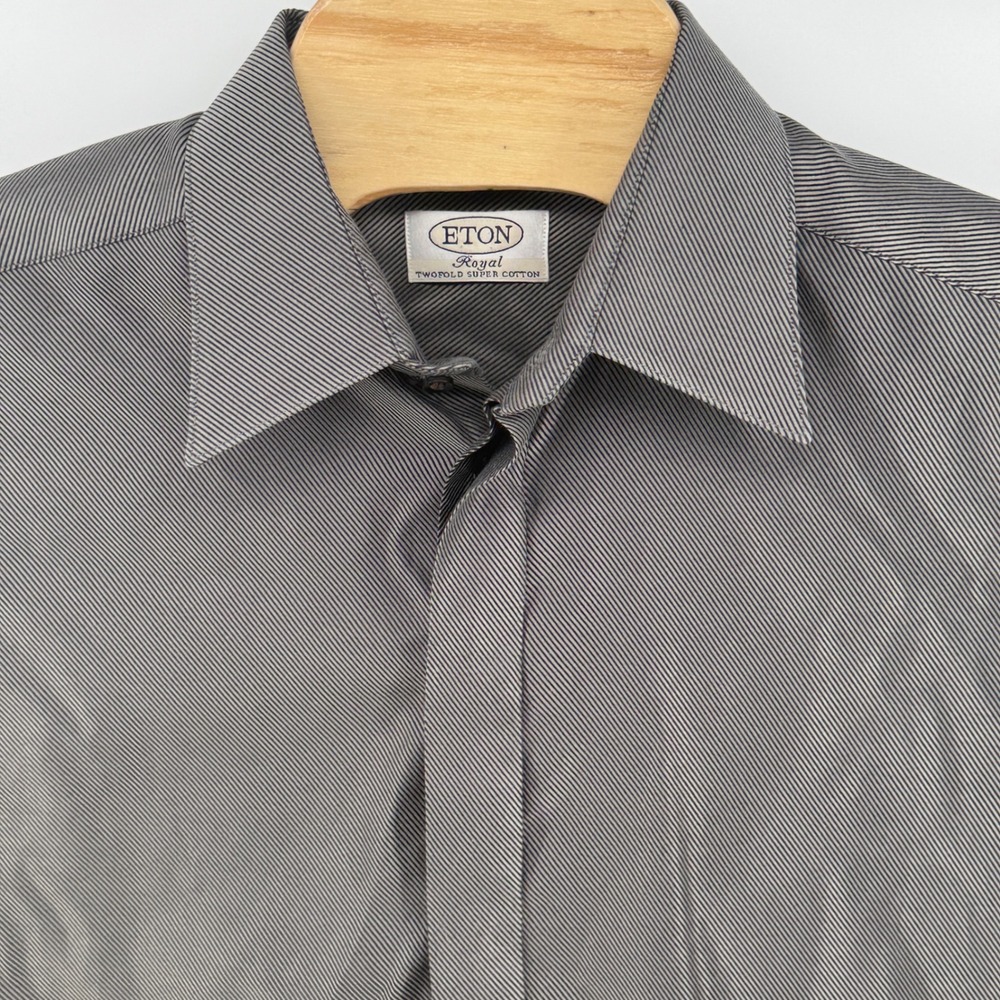ETON Royal Dress Shirt Men 43 17 Twofold Super‎ Cotton French Cuff Striped